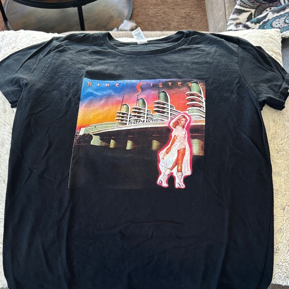 Black Graphic T-Shirt with Colorful Print